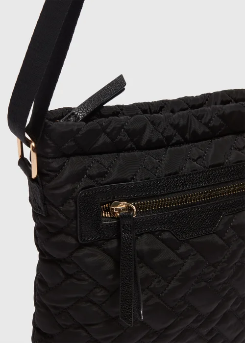 Black Nylon Textured Crossbody Messenger Bag - One Size Image 4