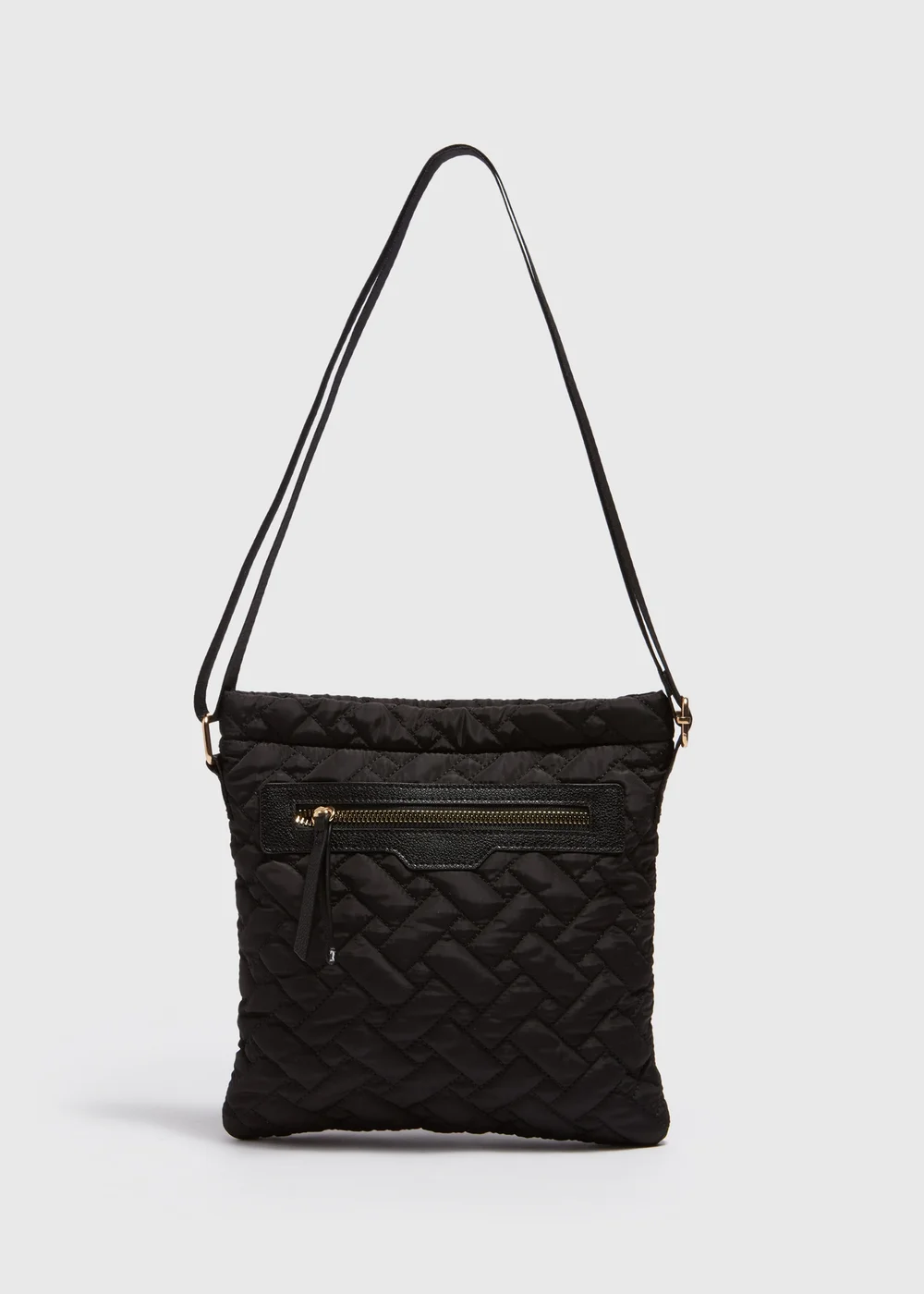 Black Nylon Textured Crossbody Messenger Bag - One Size Image 3