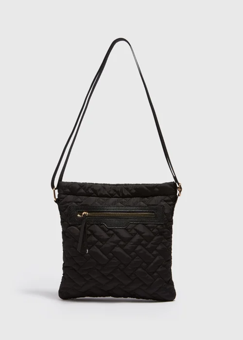Black Nylon Textured Crossbody Messenger Bag - One Size Image 3