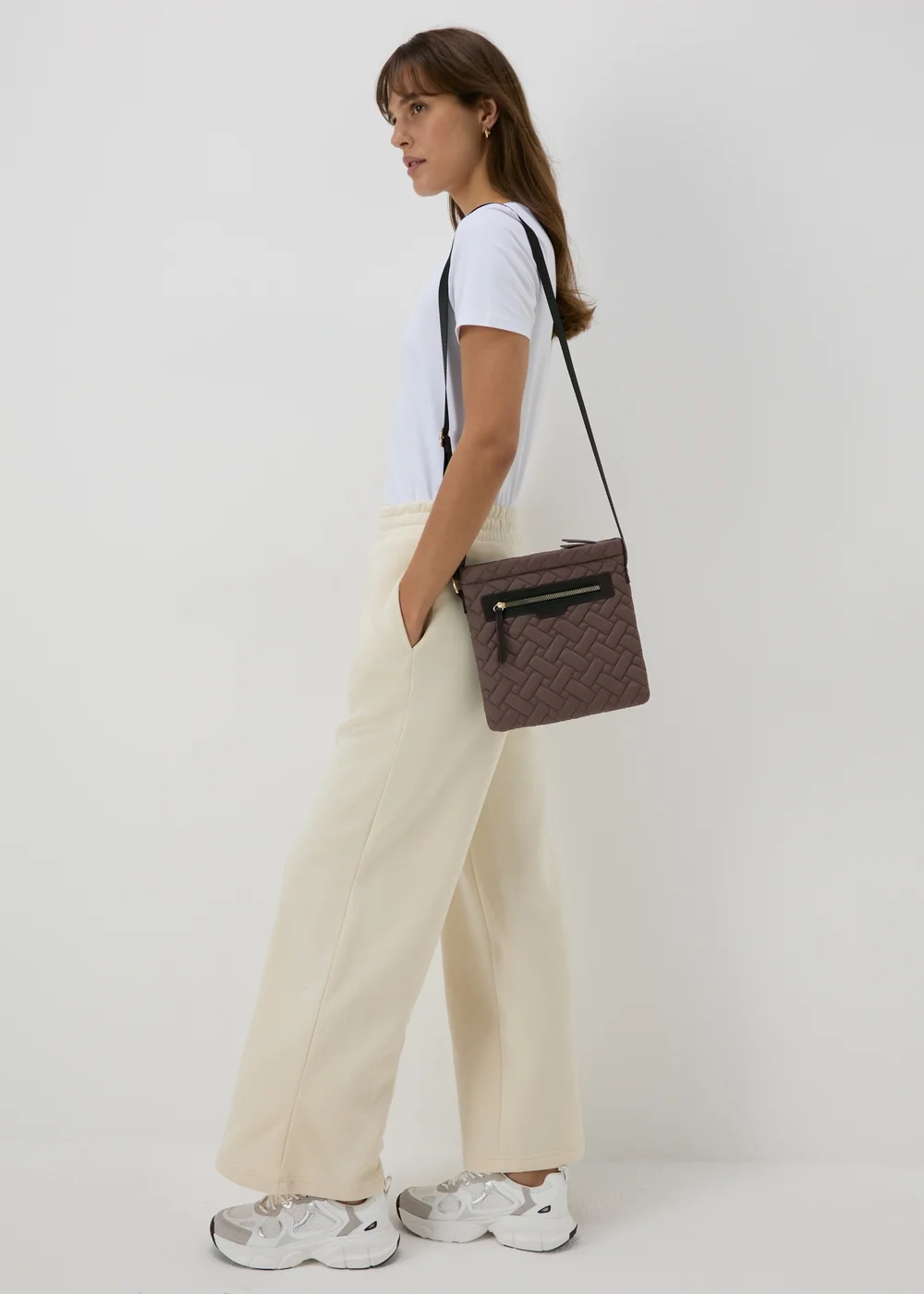 Mink Nylon Textured Crossbody Messenger Bag - One Size Image 2