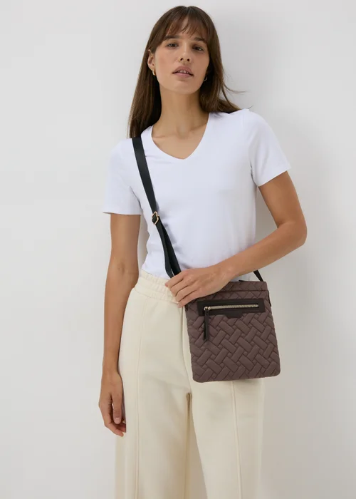Mink Nylon Textured Crossbody Messenger Bag - One Size Image 1