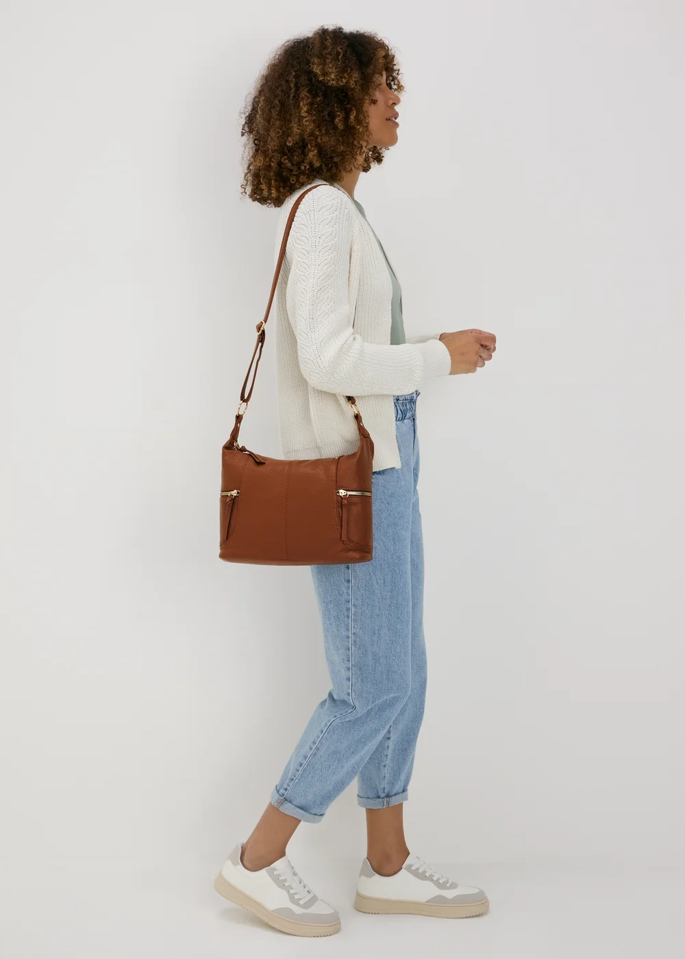 Tan Slouch Cross Body Bag - One Size Image 2