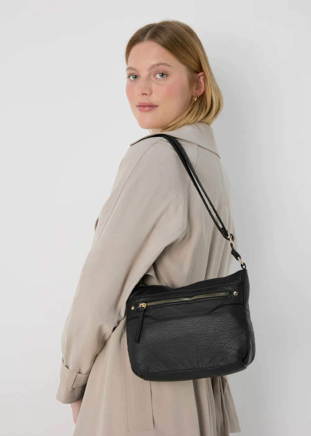 Black PU Washed Messenger Bag - One Size Image 1