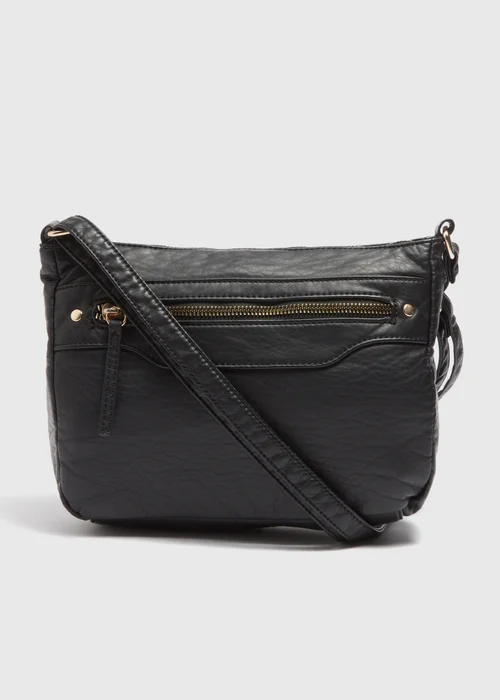 Black PU Washed Messenger Bag - One Size Image 3
