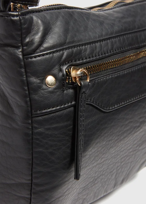 Black PU Washed Messenger Bag - One Size Image 4