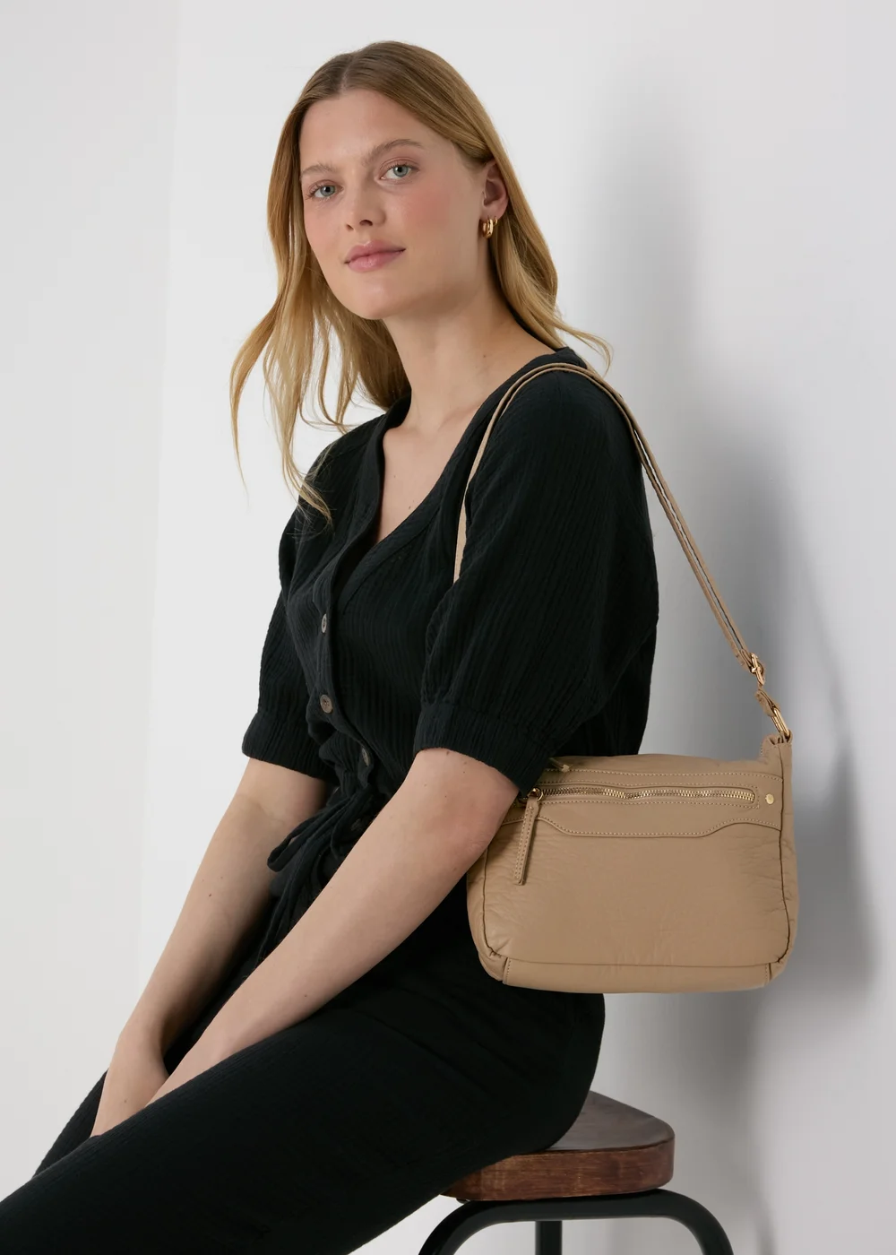 Taupe PU Messenger Bag - One Size Image 1