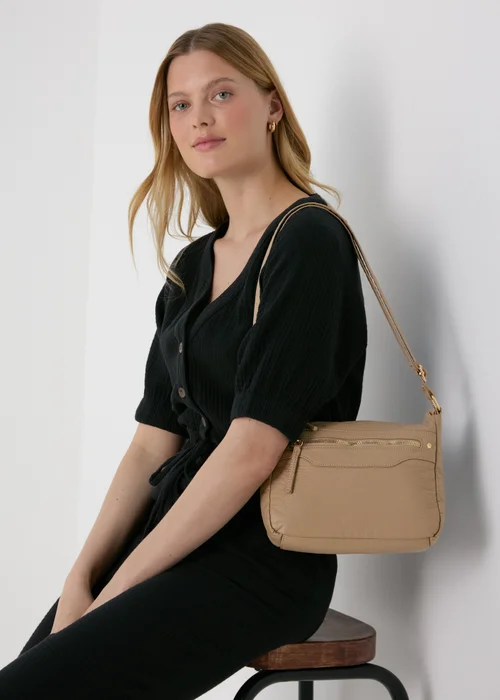 Taupe PU Messenger Bag - One Size Image 1