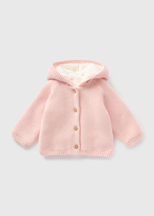 Baby Pink Borg Lined Knitted Cardigan (Newborn-23mths) - 0-3 months Image 1