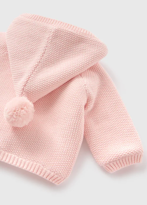 Baby Pink Borg Lined Knitted Cardigan (Newborn-23mths) - 0-3 months Image 2