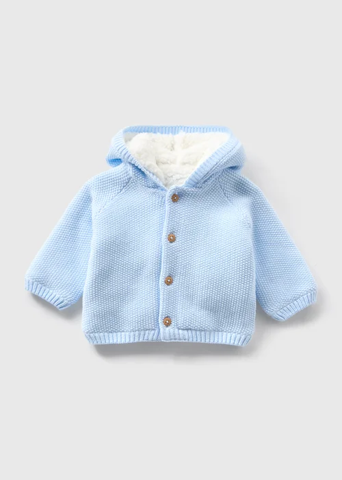 Baby Blue Borg Lined Knitted Cardigan (Newborn-23mths) - 0-3 months Image 1