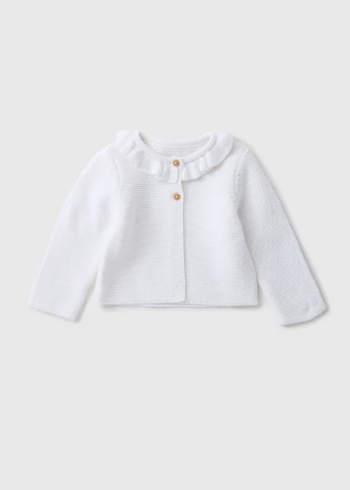 Baby White Frill Knitted Cardigan (Newborn-23mths) - 0-3 months Image 1