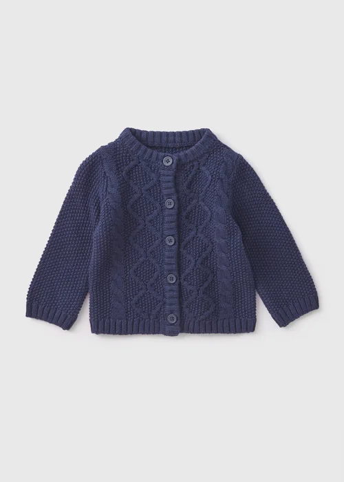 Baby Navy Knitted Cardigan (Newborn-23mths) - 0-3 months Image 1