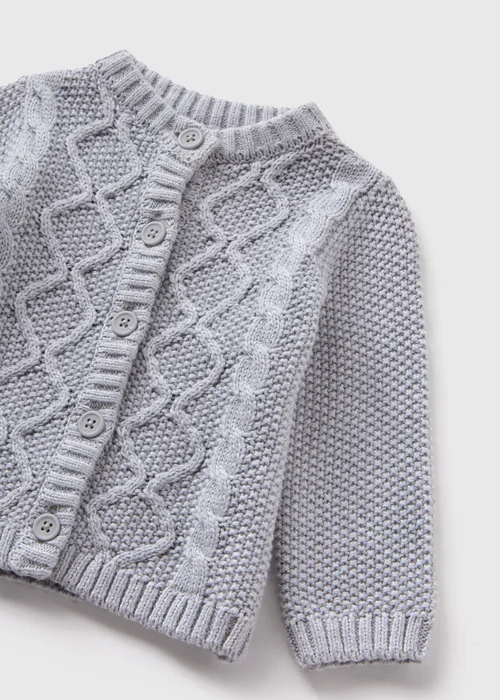 Baby Grey Cable Knit Cardigan (Newborn-23mths) - 0-3 months Image 2
