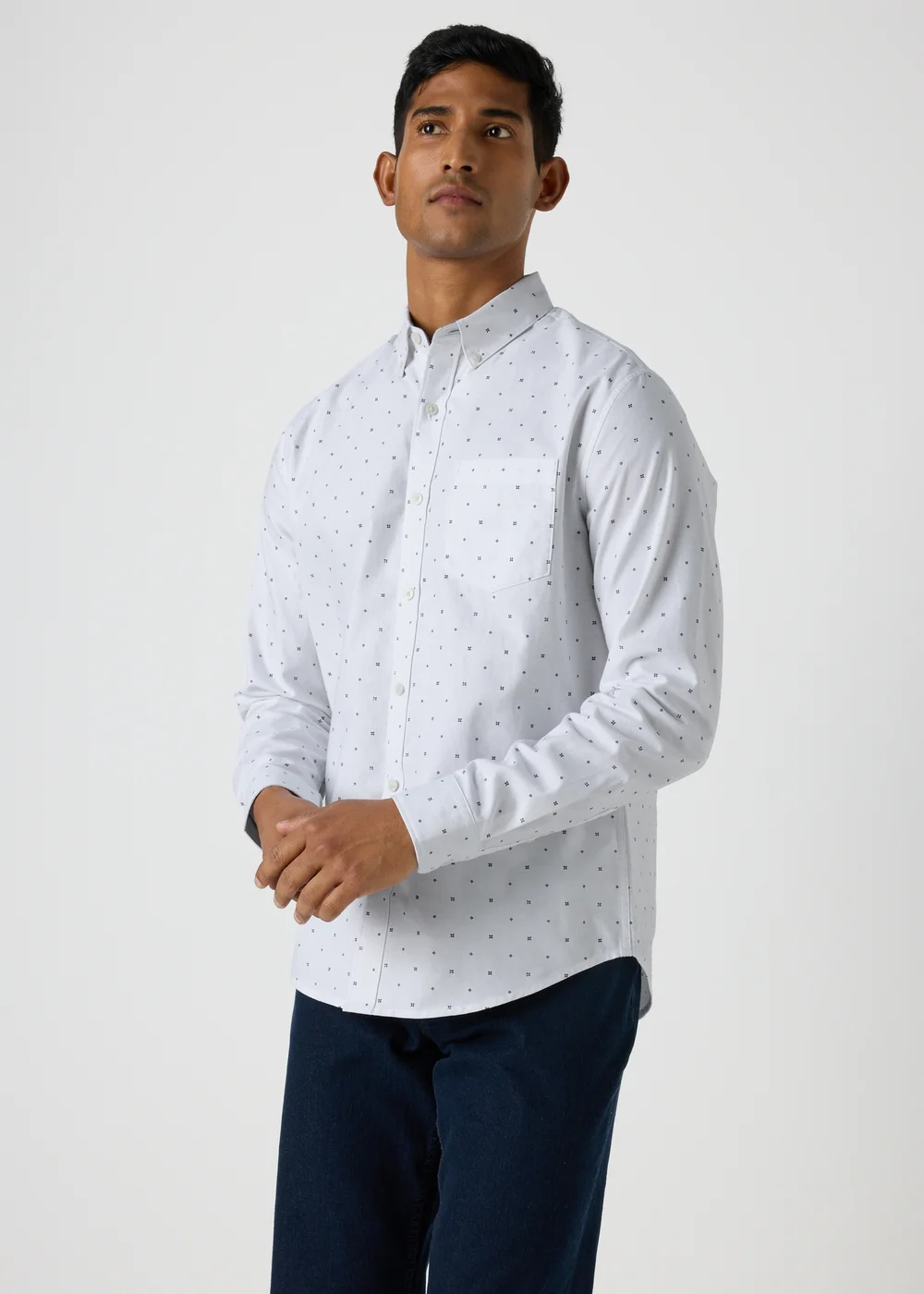 White Geometric Oxford Shirt - S Image 1