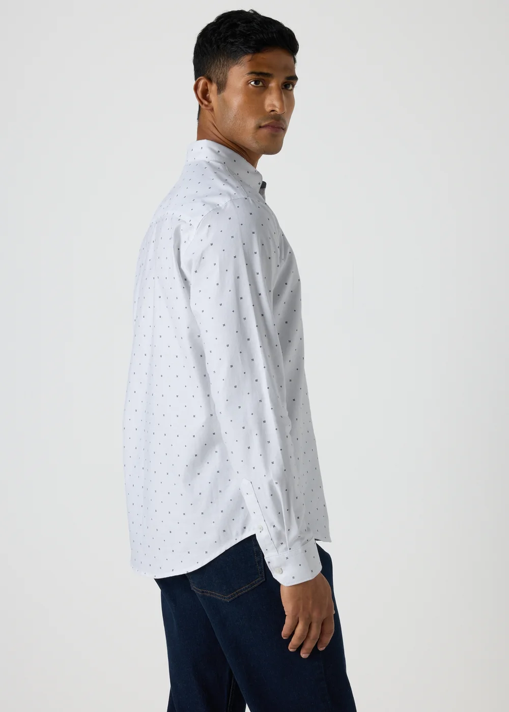 White Geometric Oxford Shirt - S Image 2