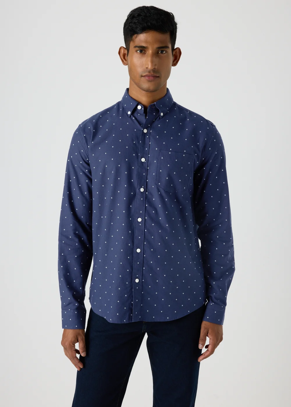 Navy Geometric Oxford Shirt - S Image 1