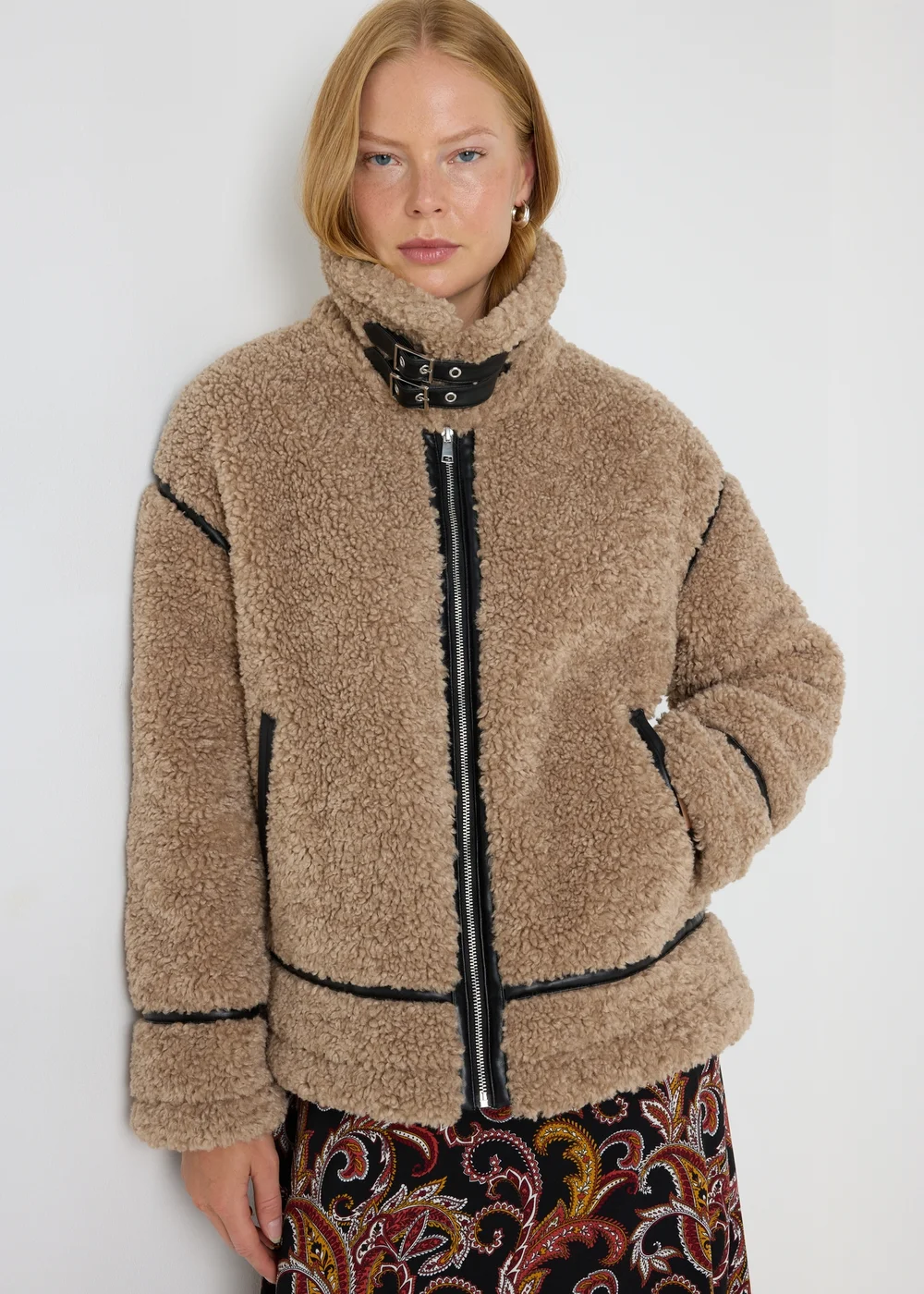 Beige Borg Aviator Jacket - 8 Image 1
