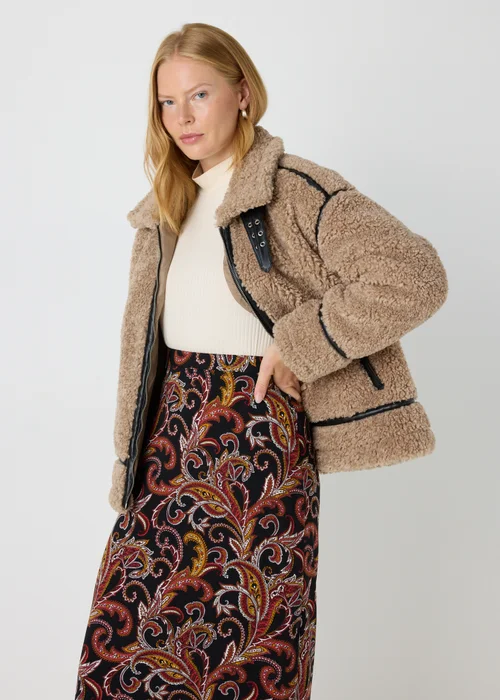 Beige Borg Aviator Jacket - 8 Image 3