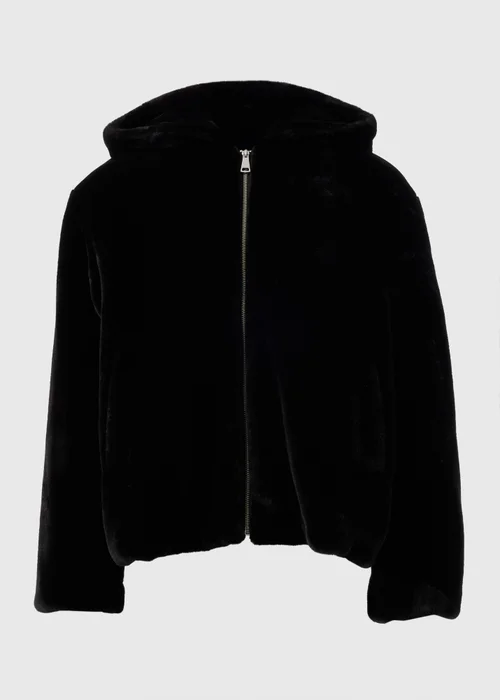 Black Faux Fur Hooded Coat - 8 Image 3