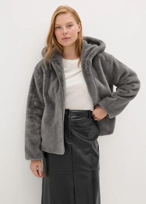 Grey Faux Fur Hooded Coat - 8 Image 1