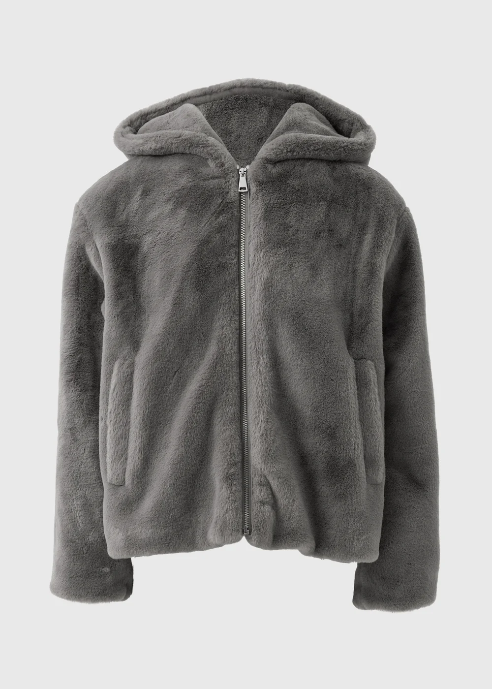 Grey Faux Fur Hooded Coat - 8 Image 4