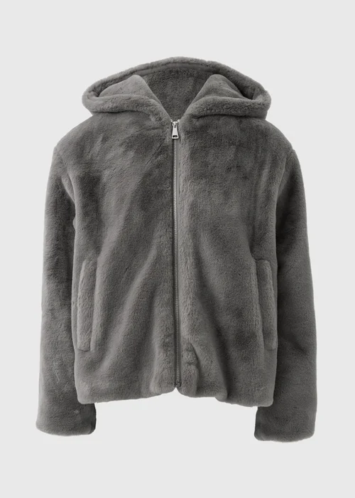 Grey Faux Fur Hooded Coat - 8 Image 4