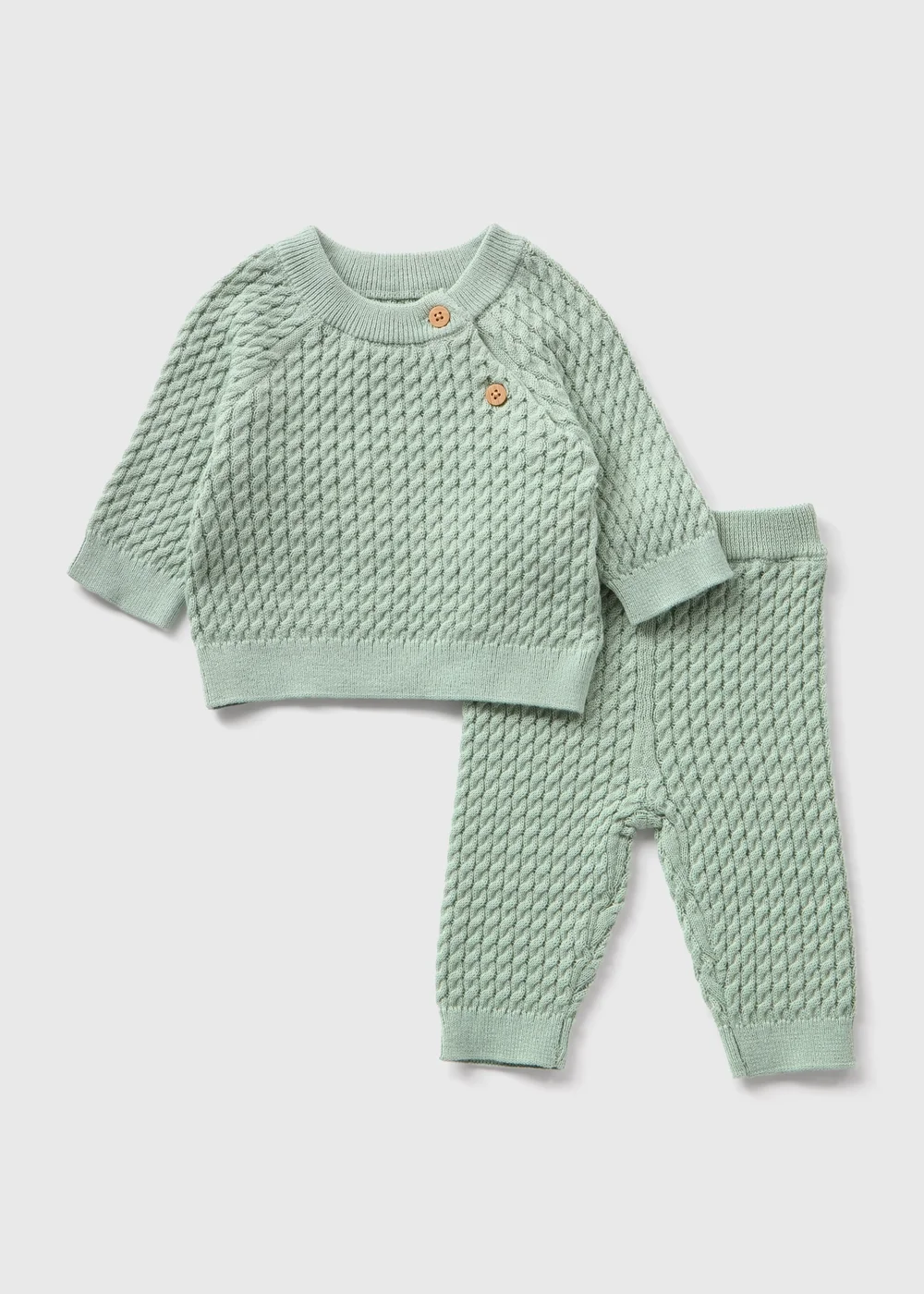 Baby Green Cable Knit Top & Trouser Set (Newborn-23mths) - Age 0 - 3 Months Image 1