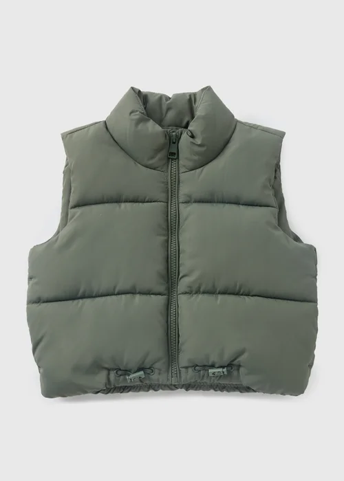 Girls Showerproof Khaki Cropped Gilet (7-15yrs) - 7 Yrs Image 1