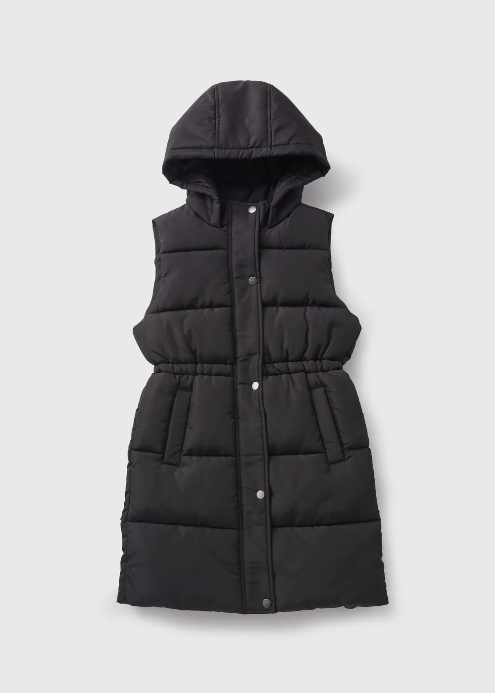 Girls Showerproof Black Longline Padded Gilet (7-15yrs) - 10 Yrs Image 1