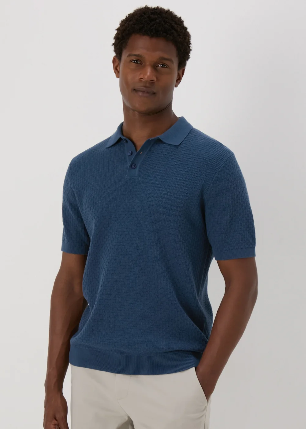 Blue Basketweave Polo Shirt - S Image 1
