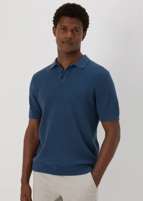 Blue Basketweave Polo Shirt - S Image 1