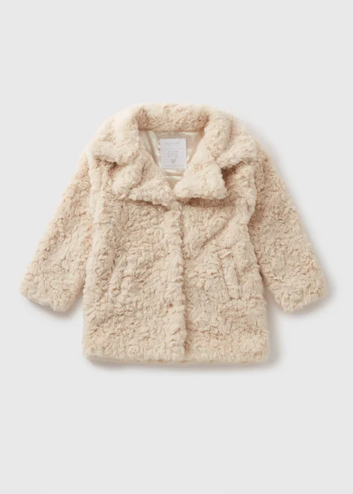 Girls Cream Textured Fur Coat (7-15yrs) - 7 Yrs Image 1