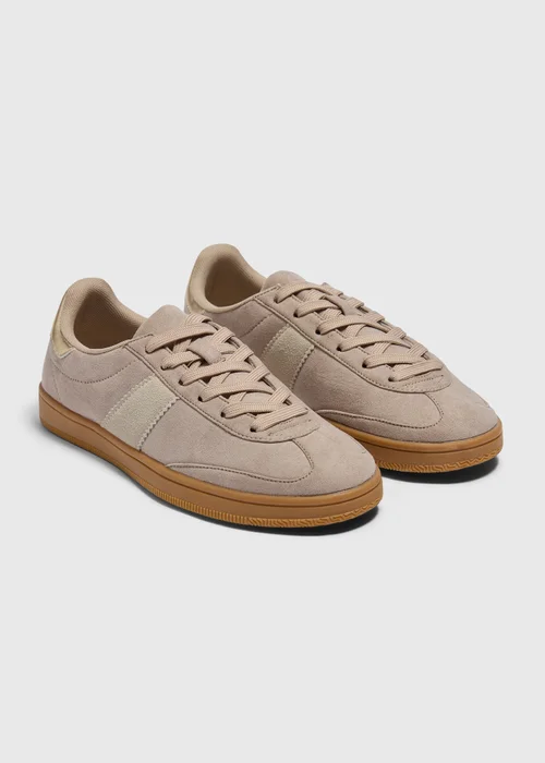 Stone Suede Retro Trainers - Size 3 Image 1