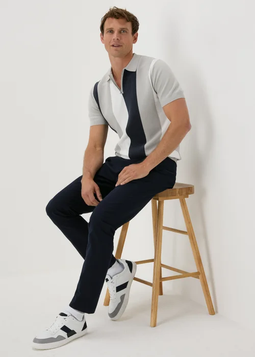Grey Stripe Zip Polo Shirt - S Image 4