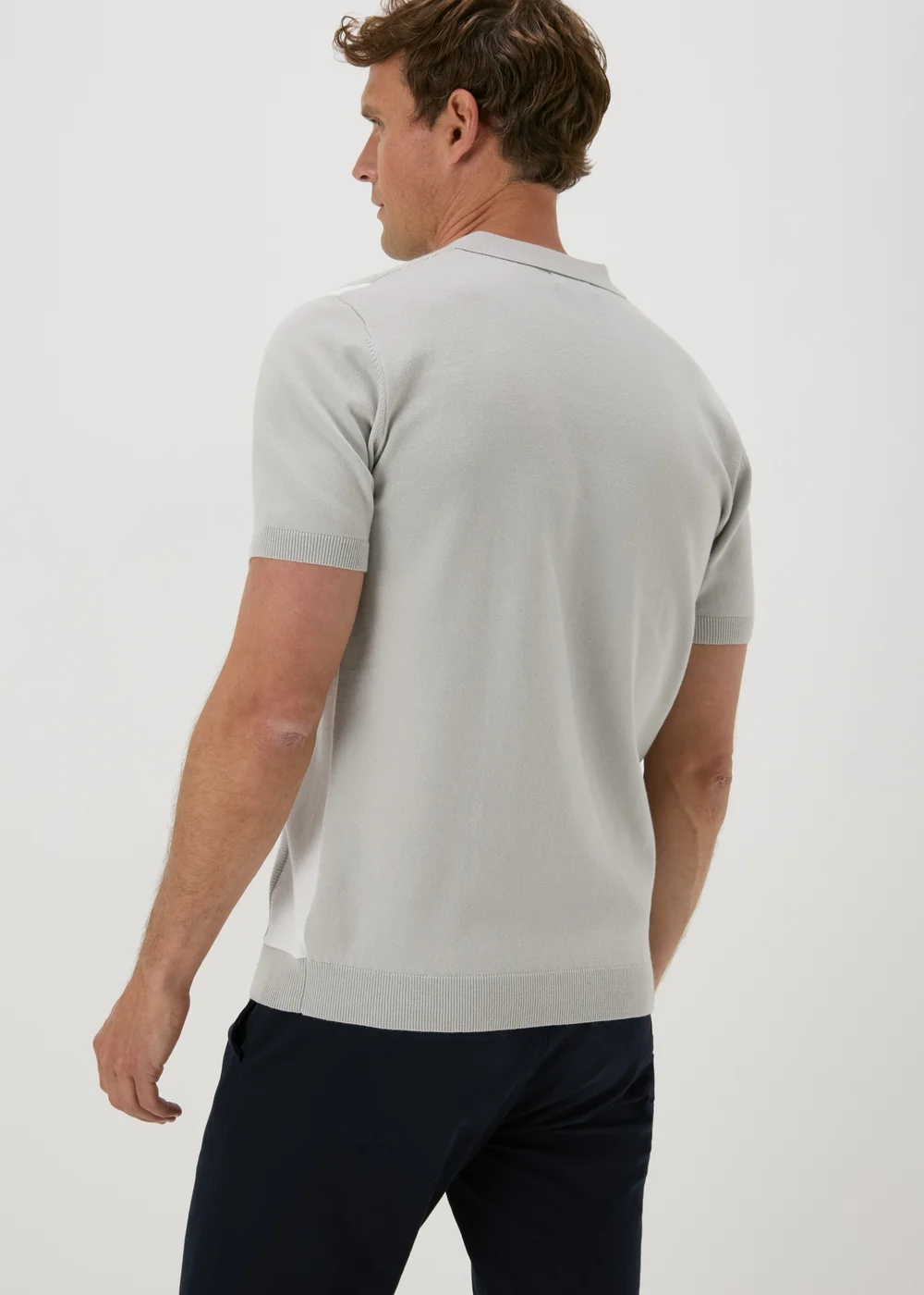 Grey Stripe Zip Polo Shirt - S Image 2