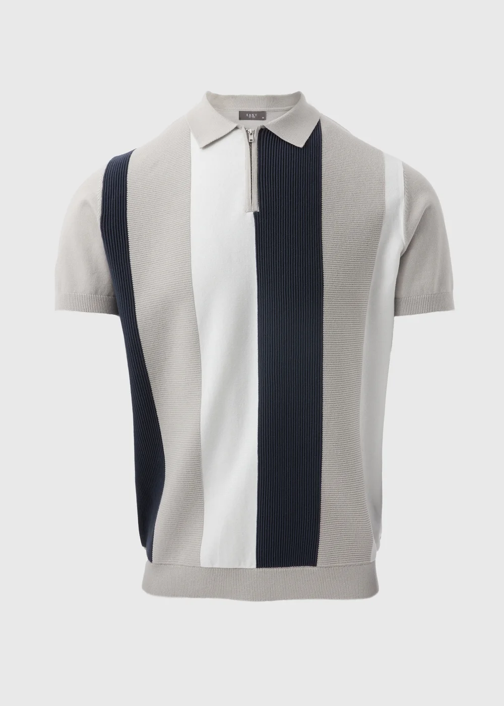 Grey Stripe Zip Polo Shirt - S Image 5