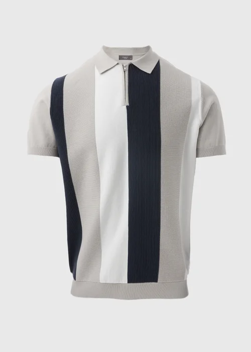 Grey Stripe Zip Polo Shirt - S Image 5