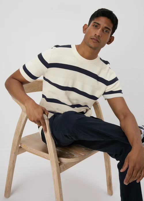 Ecru Stripe Knitted T-Shirt - S Image 1