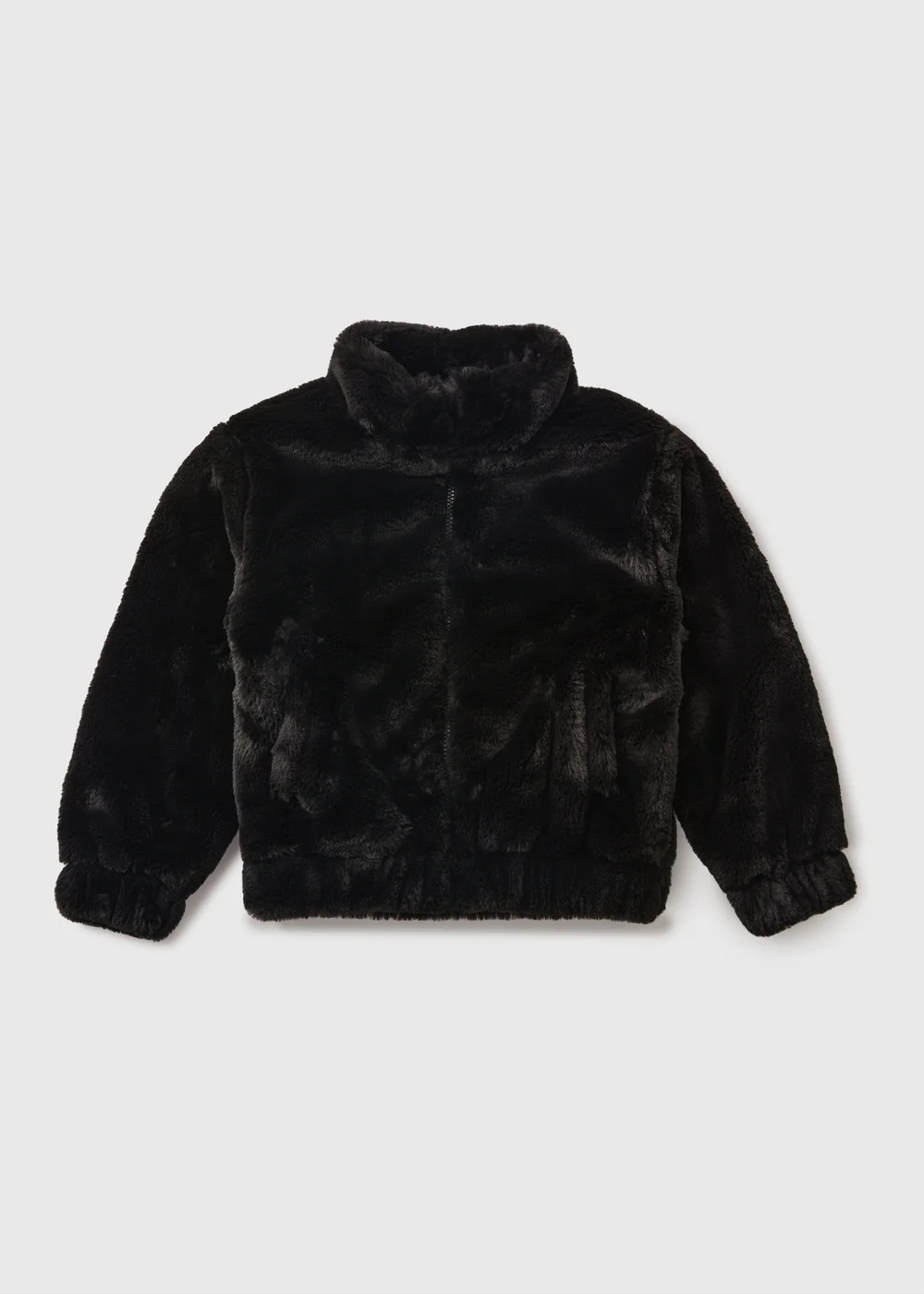 Girls Black Faux Fur Bomber Jacket (7-15yrs) - 7 Yrs Image 1