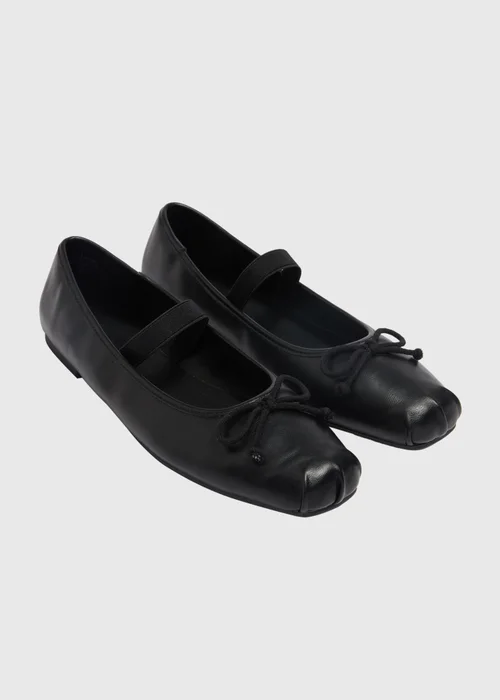 Black Square Toe Bow Ballet Flats - 3 Image 1