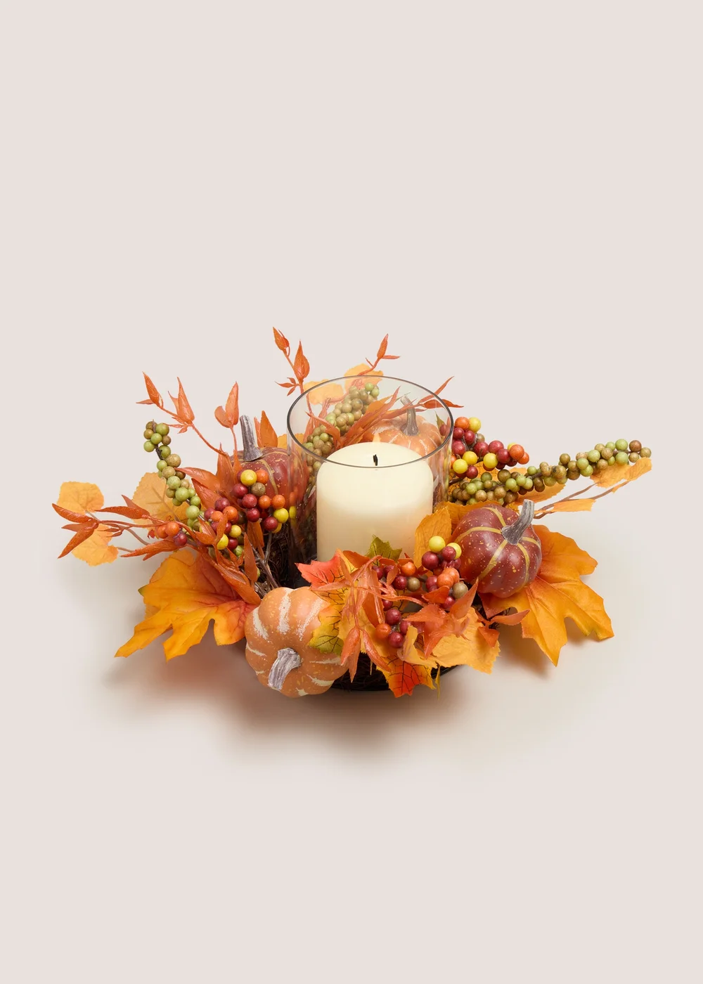 Orange Pumpkin Candle Wreath Image 1