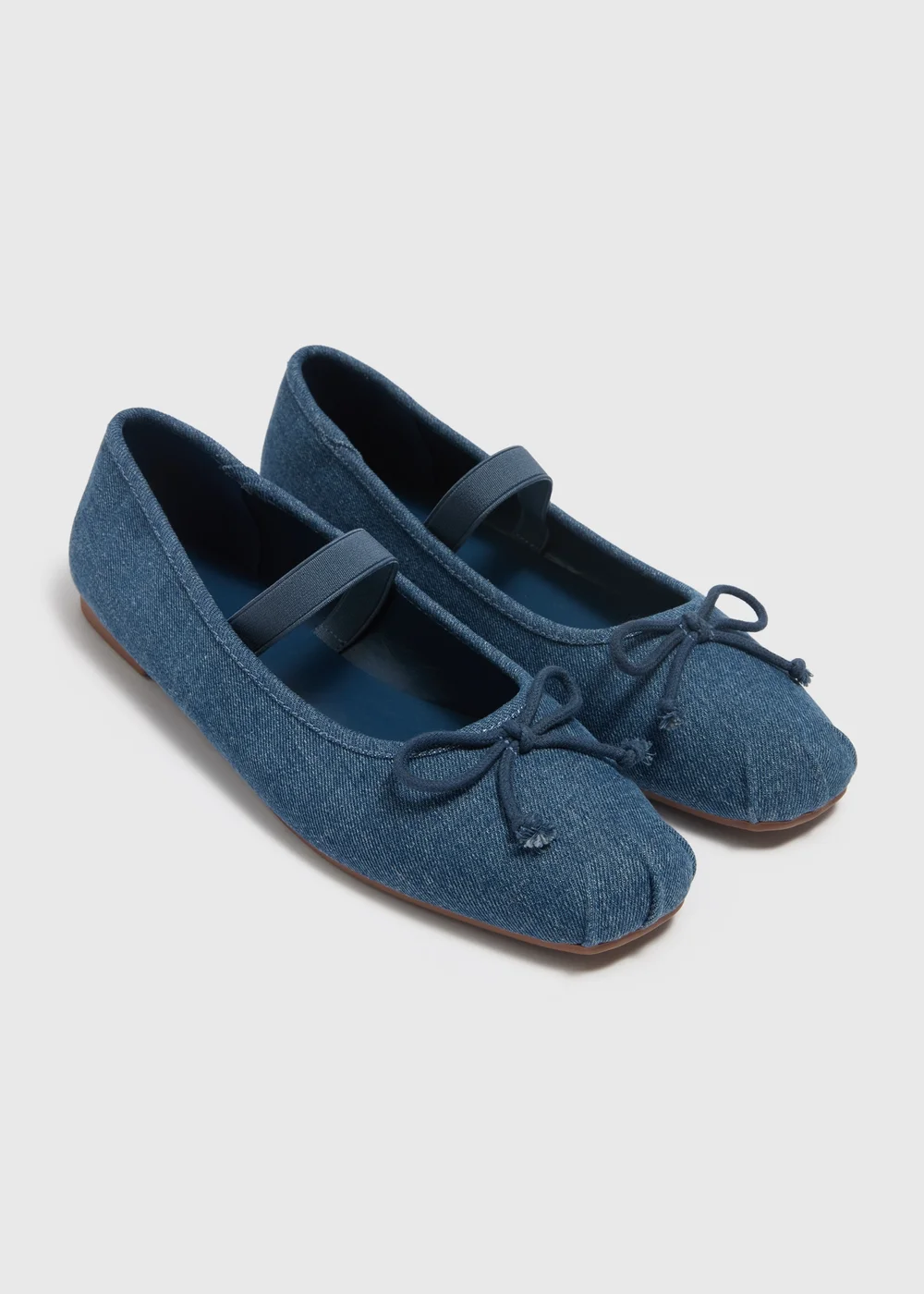 Denim Square Toe Ballet Flats - 3 Image 1