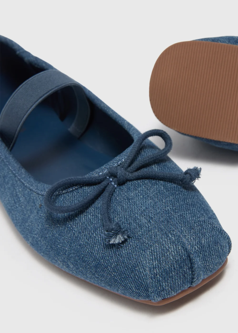 Denim Square Toe Ballet Flats - 3 Image 2