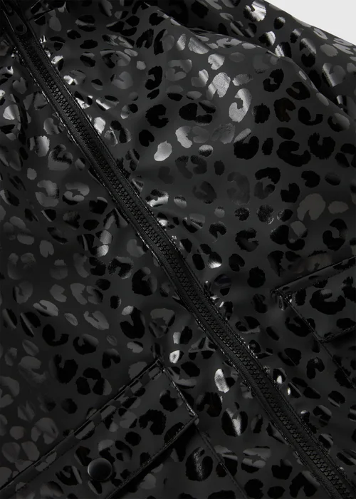 Girls Black Leopard Print Fur Lined Showerproof Mac (1-7yrs) - 1-1.5 Yrs Image 2