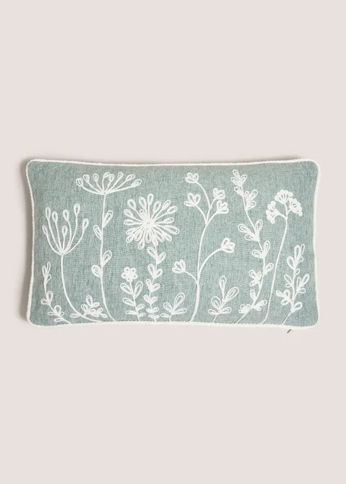 Green Embroidered Floral Cushion Image 1