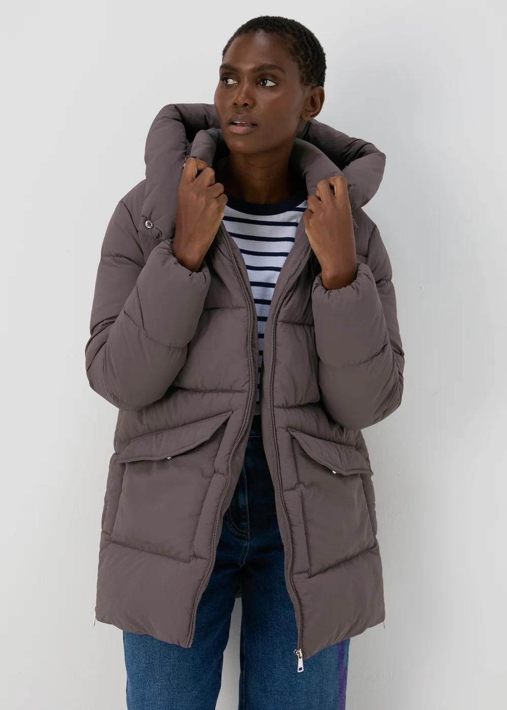 Grey Mid Padded Coat - 8 Image 1