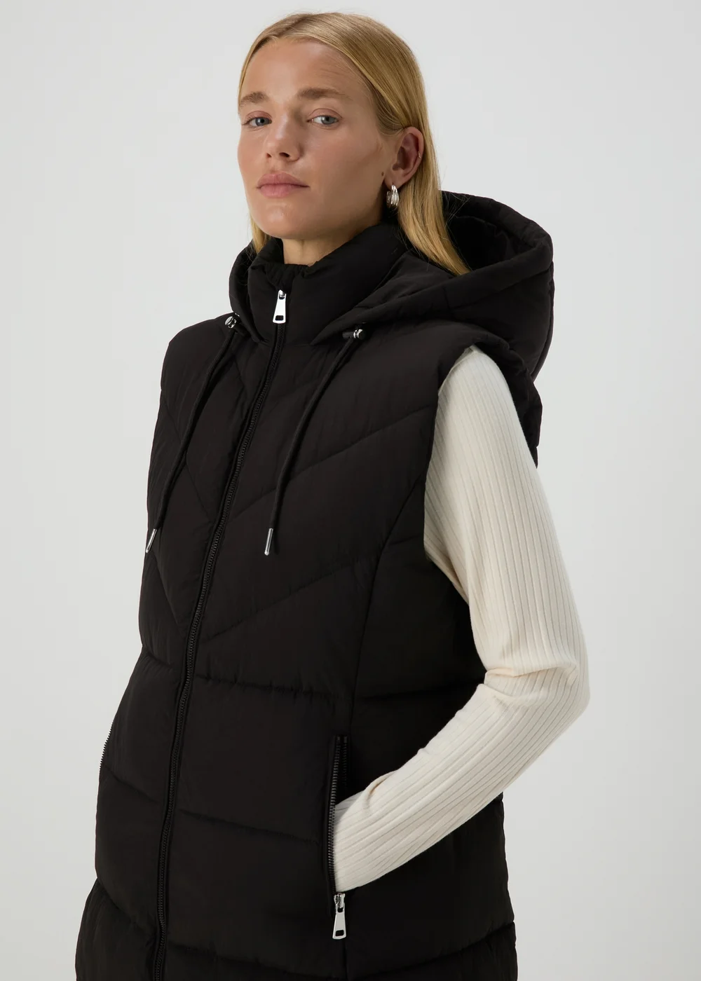 Black Long Padded Gilet - 8 Image 3