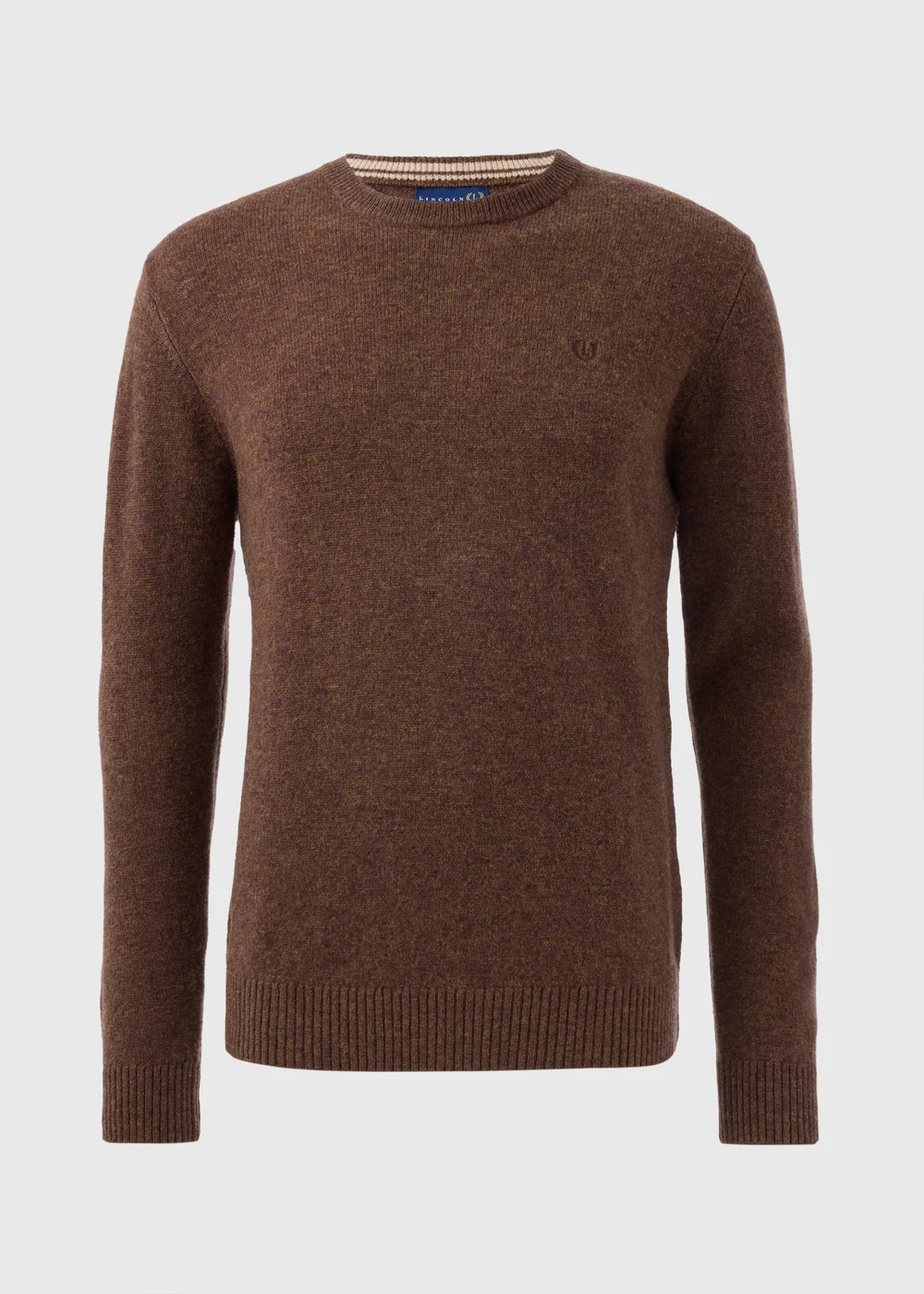 Lincoln Brown Lambswool Crew Neck Jumper - S Image 3