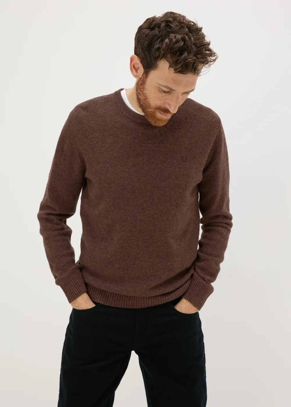 Lincoln Brown Lambswool Crew Neck Jumper - S Image 1