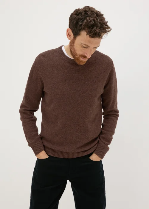 Lincoln Brown Lambswool Crew Neck Jumper - S Image 1